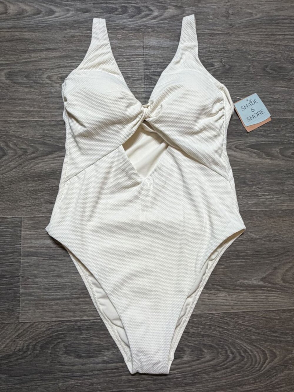 Shade & Shore Textured High Leg Cheeky One Piece L 12-14 Swimsuit Off White NEW